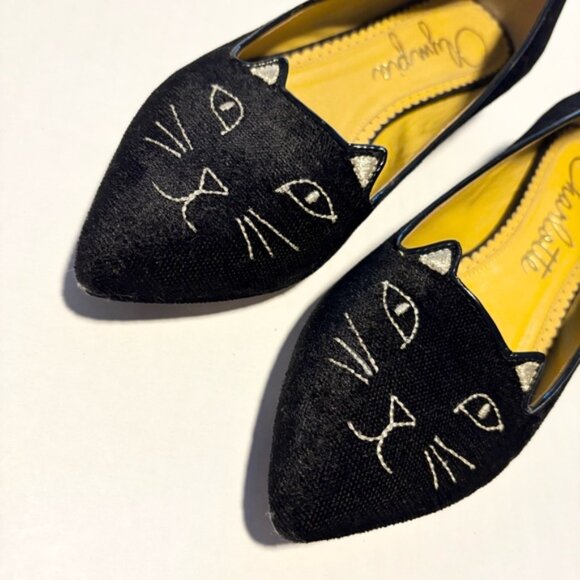 Charlotte Olympia Kitty Flats Black Velvet Size 36 EUC - Picture 3 of 11